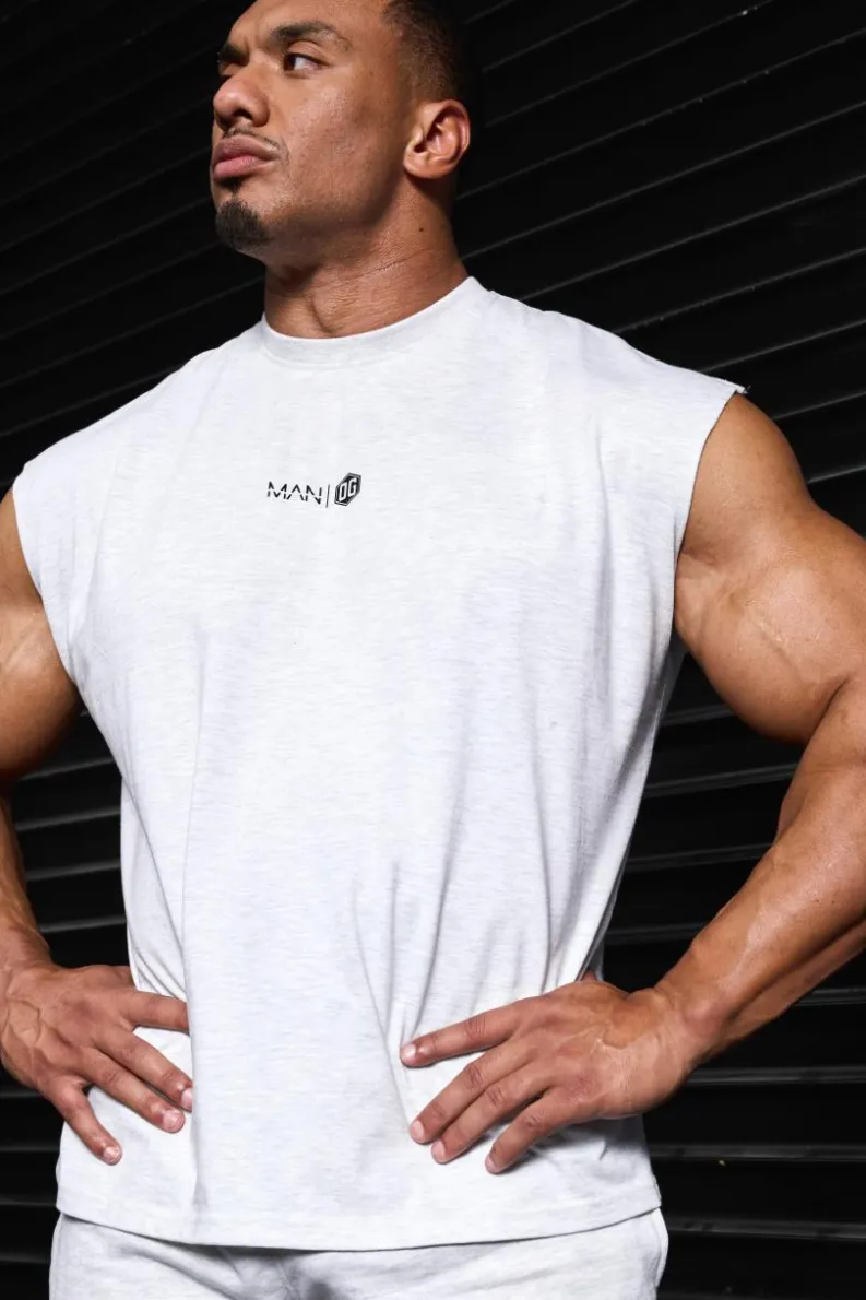 Store boohooMAN Man Active X OG Gym Oversized Sleeveless T-shirt grey marl