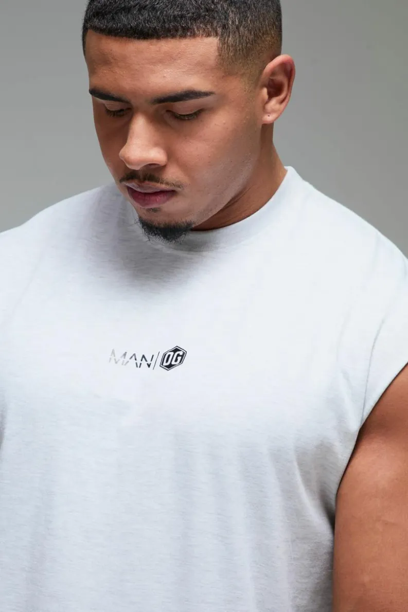 Store boohooMAN Man Active X OG Gym Oversized Sleeveless T-shirt grey marl