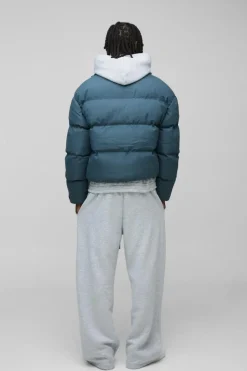 Online boohooMAN Man Boxy Fit Funnel Neck Puffer Coat In slate