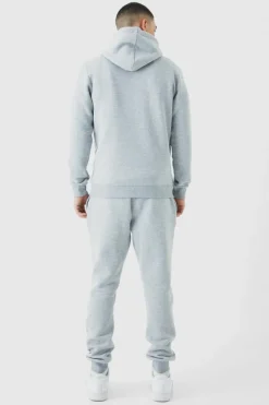 Fashion boohooMAN Man Branded Drawcord Detail Hooded Tracksuit grey marl