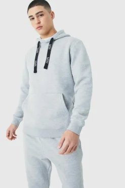 Fashion boohooMAN Man Branded Drawcord Detail Hooded Tracksuit grey marl