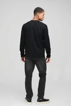 Fashion boohooMAN Man Embroidered Long Sleeve Waffle T-Shirt black