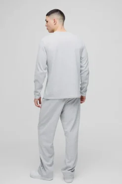 New boohooMAN Man Embroidered Long Sleeve Waffle T-Shirt grey