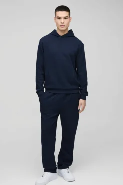 Clearance boohooMAN Man Embroidered Waffle Hooded Tracksuit navy