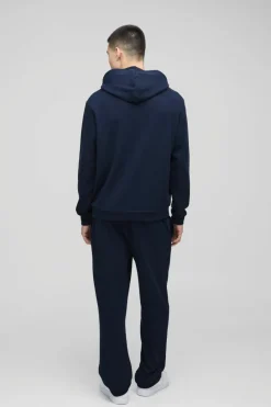 Clearance boohooMAN Man Embroidered Waffle Hooded Tracksuit navy
