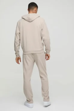 Discount boohooMAN Man Embroidered Waffle Hooded Tracksuit oatmeal