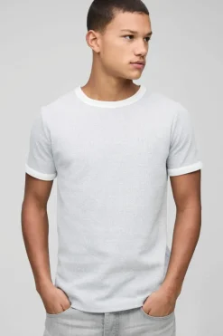 Discount boohooMAN Man Embroidered Waffle Ringer T-Shirt grey