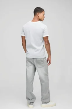 Discount boohooMAN Man Embroidered Waffle Ringer T-Shirt grey