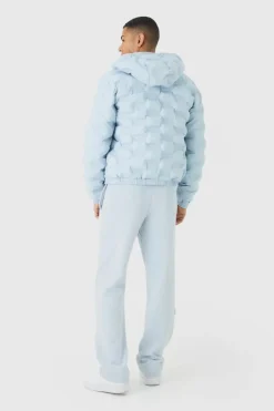 Flash Sale boohooMAN Man Heat Seal Hooded Puffer Coat In light blue