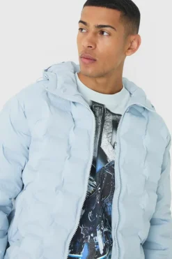 Flash Sale boohooMAN Man Heat Seal Hooded Puffer Coat In light blue
