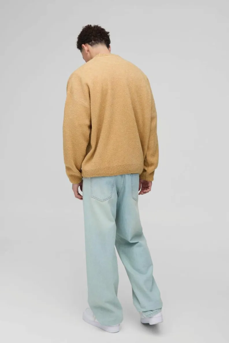 New boohooMAN Man Oversized Boucle Knitted Jumper stone