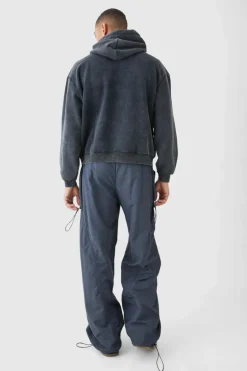 Store boohooMAN Man Oversized Boxy Acid Wash Hoodie charcoal