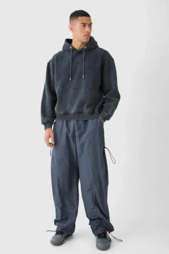Store boohooMAN Man Oversized Boxy Acid Wash Hoodie charcoal