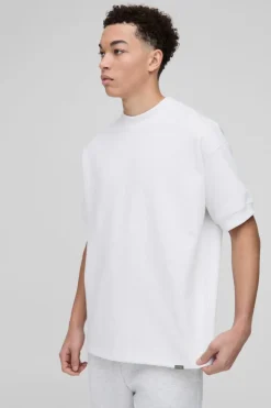 Store boohooMAN Man Oversized Extended Neck Heavy Interlock Ribbed Cuff T-shirt white