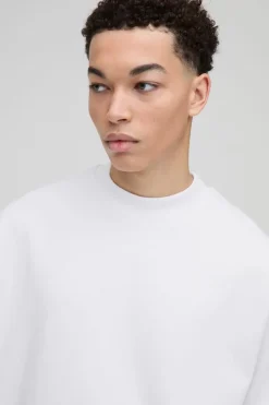 Store boohooMAN Man Oversized Extended Neck Heavy Interlock Ribbed Cuff T-shirt white