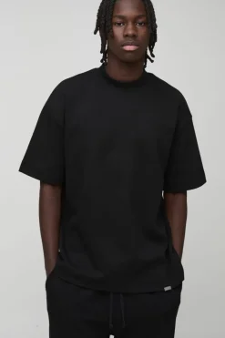 Clearance boohooMAN Man Oversized Extended Neck Heavy Interlock T-shirt black