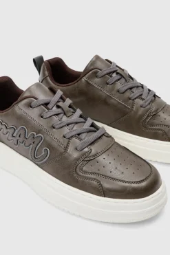 New boohooMAN Man PU Chunky Sole Trainer In chocolate