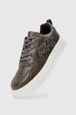 New boohooMAN Man PU Chunky Sole Trainer In chocolate