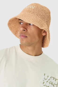 Fashion boohooMAN Man Raffia Bucket Hat In natural