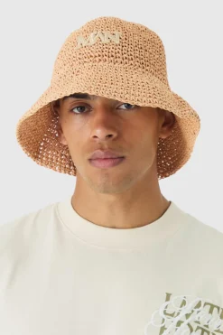 Fashion boohooMAN Man Raffia Bucket Hat In natural