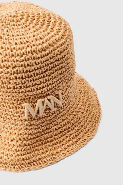 Fashion boohooMAN Man Raffia Bucket Hat In natural