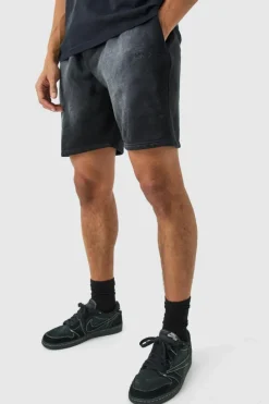 Discount boohooMAN Man Relaxed Fit Sun Bleach Washed Shorts black
