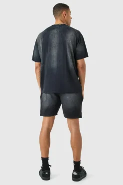 Discount boohooMAN Man Relaxed Fit Sun Bleach Washed Shorts black