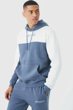 Clearance boohooMAN Man Roman Colour Block Hooded Tracksuit slate blue