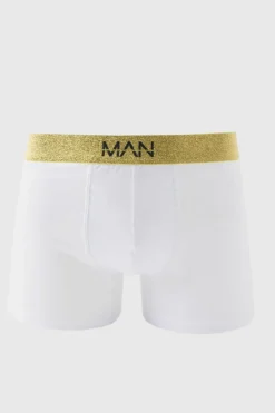 Flash Sale boohooMAN Man Roman Gold Waistband Boxers In white