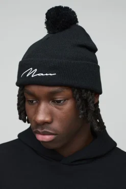 Store boohooMAN Man Signature Bobble Beanie black