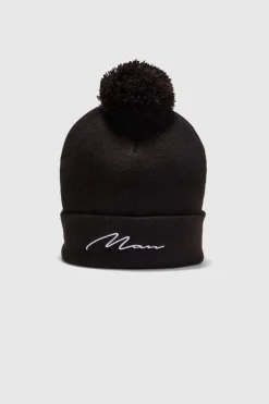 Store boohooMAN Man Signature Bobble Beanie black