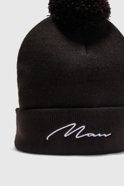 Store boohooMAN Man Signature Bobble Beanie black