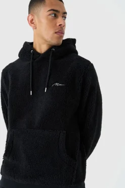 Cheap boohooMAN Man Signature Borg Over The Head Hoodie black