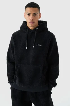 Cheap boohooMAN Man Signature Borg Over The Head Hoodie black