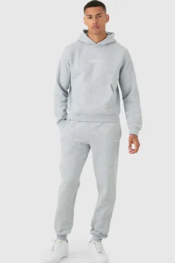 Best boohooMAN Man Signature Boxy Hooded Tracksuit grey marl