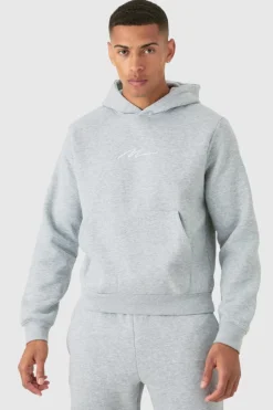 Best boohooMAN Man Signature Boxy Hooded Tracksuit grey marl
