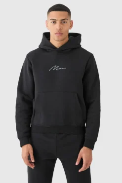 Fashion boohooMAN Man Signature Boxy Hooded Tracksuit black