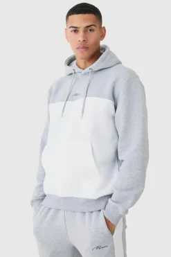 Fashion boohooMAN Man Signature Colour Block Hooded Tracksuit grey marl