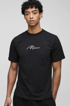 Online boohooMAN Man Signature Embroidered T-shirt black