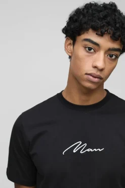 Online boohooMAN Man Signature Embroidered T-shirt black
