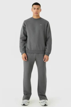 Best boohooMAN Man Signature Extended Neck Split Hem Sweatshirt Tracksuit charcoal