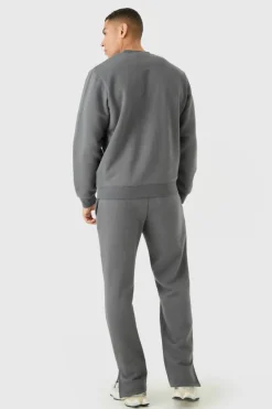 Best boohooMAN Man Signature Extended Neck Split Hem Sweatshirt Tracksuit charcoal