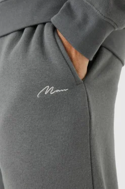 Best boohooMAN Man Signature Extended Neck Split Hem Sweatshirt Tracksuit charcoal