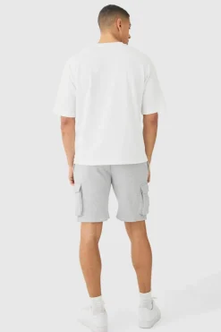 Cheap boohooMAN Man Signature Loose Fit Mid Length Cargo Short grey marl
