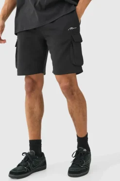 Discount boohooMAN Man Signature Loose Fit Mid Length Cargo Short black