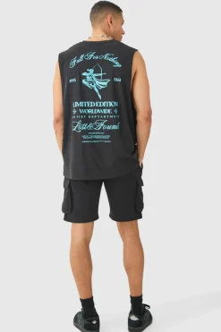Discount boohooMAN Man Signature Loose Fit Mid Length Cargo Short black