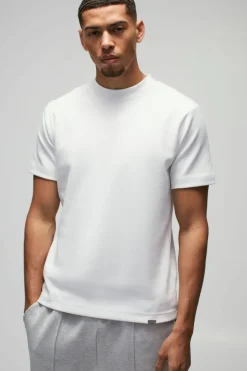 Cheap boohooMAN Man Slim Fit Extended Neck Heavy Interlock T-shirt white