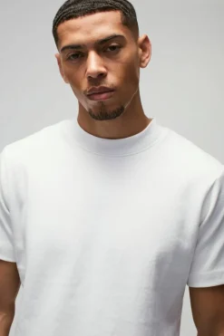 Cheap boohooMAN Man Slim Fit Extended Neck Heavy Interlock T-shirt white