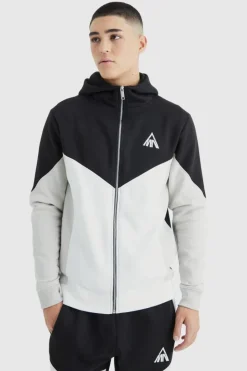 Clearance boohooMAN Man Slim Funnel Hooded Colour Block Tracksuit black