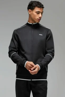 Sale boohooMAN Man Sport Track Top and Cuffed Jogger Tracksuit black